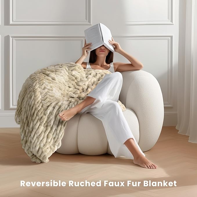 Ultra Soft Cozy Faux Fur Throw Blanket, Fuzzy Plush Thick Bubble Blanket, Oversize Luxury Fluffy Blanket for Couch, Sofa, Bedroom, and Living Room,50x60 Inches,Double Sided Tie-Dye Camel