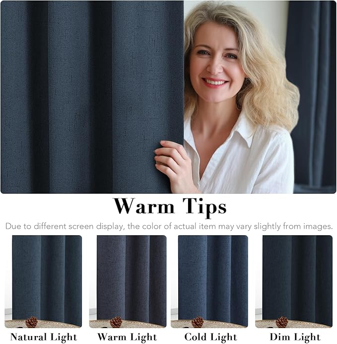 H.VERSAILTEX Blackout Curtains Durable Thick Textured 100% Blackout Patio Door Curtain Anti Rust Grommet Extra Wide Sliding Door Curtain Panel, W100 x L96 inch - Navy