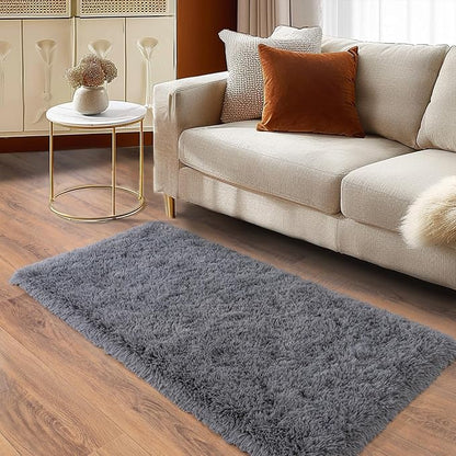 Ultra Soft Runner Rugs for Bedroom Hallways with Upgraded Non-Slip Rubber Backing & Thick Memory Sponge, 2 Packs 2x4 Feet Fluffy Shag Throw Area Rug for Bedside Dorm Dark Grey