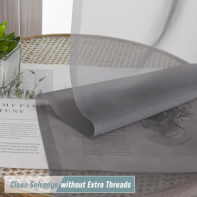 Grey Window Sheer Curtains 54 inch Length, Soft Airy Light Filtering Sheer Curtain 2 Panels Set, Dual Rod Pocket Gauze Drapes for Living Room Bedroom, Charcoal Grey, 2x42Wx54L Inches