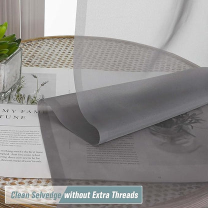 Grey Window Sheer Curtains 54 inch Length, Soft Airy Light Filtering Sheer Curtain 2 Panels Set, Dual Rod Pocket Gauze Drapes for Living Room Bedroom, Charcoal Grey, 2x42Wx54L Inches
