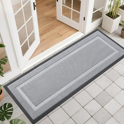 OLANLY Front Door Mat Indoor Outdoor Entrance, Waterproof All-Season, All-Weather Doormat, Sturdy Natural Rubber, Low Profile, Easy Clean Patio Porch Entryway Mat, 47x17, Silver Gray