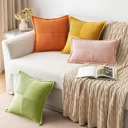 MIULEE Spring Decorative Lumbar Throw Pillow Covers for Couch Bed Livingroom 12x20 Inch Set of 2 Green Boho Accent Throw Pllows Broadside Striped Patchwork Soft Corduroy Summer Pillowcases