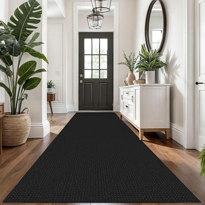 KOZYFLY Extra Long Runners for Hallways 3x14 ft Washable Kitchen Runner Non Slip Rubber Backed Hallway Rug Cotton Entryway Runner Rug Floor Carpet for Indoor Hall, Kitchen, Stair, Black/Dark Grey
