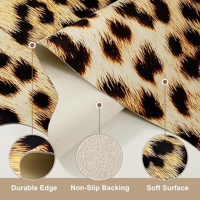 AROGAN Western Decor Faux Fur Leopard Rug, 4.6 x 5.2 Feet Premium Animal Skin Leopard Hide Rug, Sturdy Cheetah Print Rugs for Wall Decor, Western Floor Carpet for Bedroom Living Room, Black and Gold