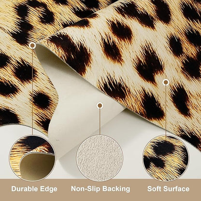 AROGAN Western Decor Faux Fur Leopard Rug, 6.2 x 7 Feet Premium Animal Skin Leopard Hide Rug, Sturdy Cheetah Print Rugs for Wall Decor, Western Floor Carpet for Bedroom Living Room, Black and Gold