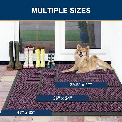 Smiry Front Door Mat Outside Entrance, Heavy Duty Sturdy Natural Rubber Doormat, Trap Dirt and Moisture, Easy Clean Low Profile Mats for Indoor Outdoor Entry, Irregular Triangle (47x32, Purple)