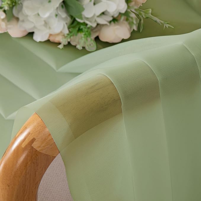 Chyhomenyc Light Green Sheer Valances for Windows - Light Filtering Small Kitchen Curtains, Rod Pocket Short Top Window Treatment Decor for Living Room Bathroom Basement, 42Wx16L inches, 2 Panels