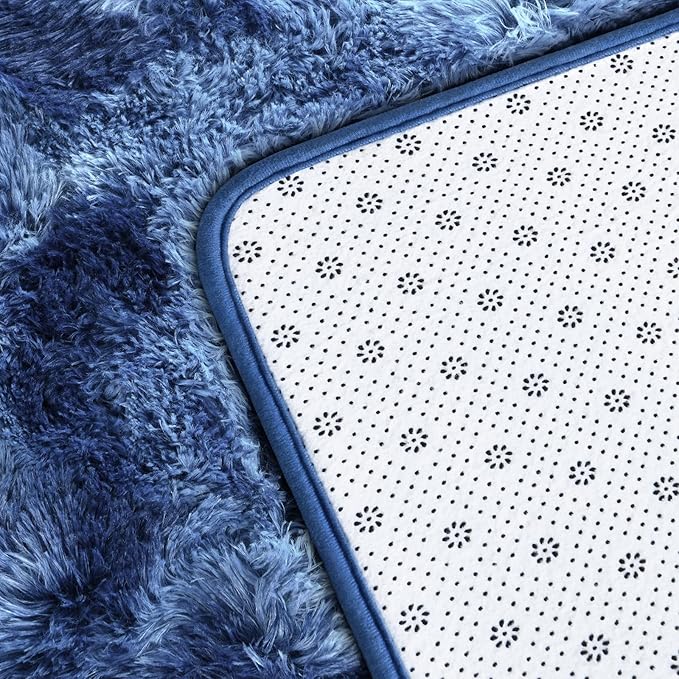Shag Area Rug, 4 X 6 Plush Fuzzy Rugs for Living Room, Ultra Soft Fluffy Furry Rug for Bedroom, Indoor Carpet Nursery Rugs for Kids Room Home Decor, Tie-Dyed Navy Blue