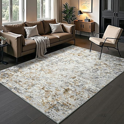 Toneed Abstract Area Rug Modern Washable Rug Soft Non Slip Rug Low Pile for Bedroom Living Room Dining Room Brown/Grey 4x6 Feet