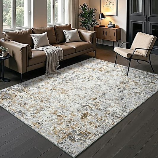 Toneed Abstract Area Rug Modern Washable Rug Soft Non Slip Rug Low Pile for Bedroom Living Room Dining Room Brown/Grey 8x10 Feet