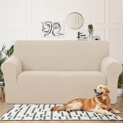 U-NICE HOME Oversized Stretch Loveseat Couch Cover Sofa Covers Washable Sofa Slipcover Furniture Protector for 2 Cushion Couch Sofa Pet Friendly, Beige