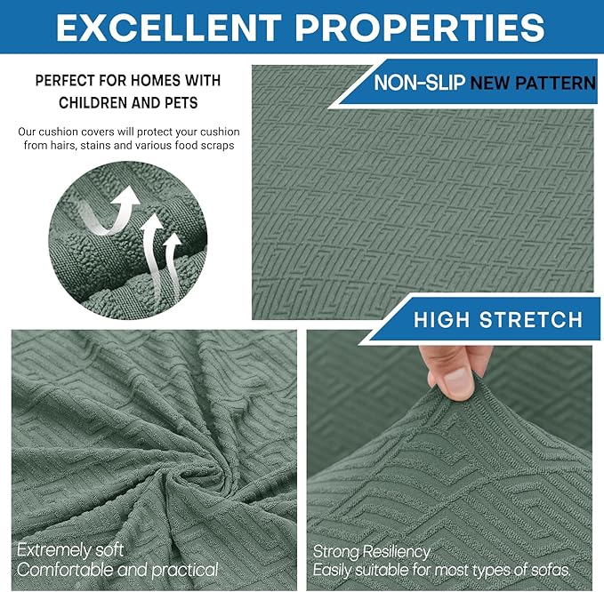 XINEAGE New 3 Pieces Couch Covers for 2 Cushion Sofa Super Stretch Loveseat Slipcover Pet Dog Universal Slip Cover Anti Slip Love Seat Furniture Protector (Pea Green, 55"-69")