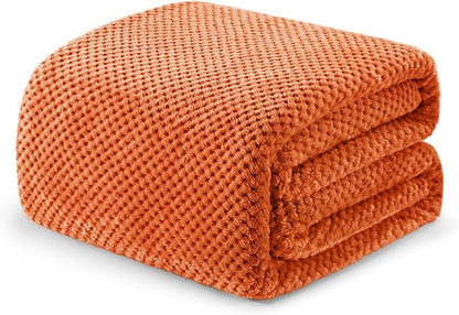 Exclusivo Mezcla Fleece Bed Blanket King Size, Super Soft and Warm Blankets for Couch, Sofa and Bed Waffle Textured, Cozy, Fuzzy and Lightweight (Burnt Orange, 90x104 Inches)