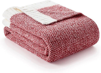 Snuggle Sac Red Throw Blanket for Couch, Super Soft Warm Christmas Red Blankets Cozy Knit Fuzzy Plush Lightweight Throws for Sofa, Bed, Camping, Heather Red, 50x60 inches