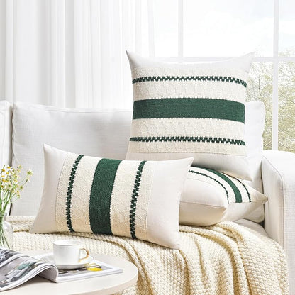 Fancy Homi Set of 1 Dark Green Boho Lumbar Decorative Throw Pillow Covers 12x20 Inch for Couch Bed Sofa Bedroom, Modern Farmhouse Vintage Forest Green Living Room Decor