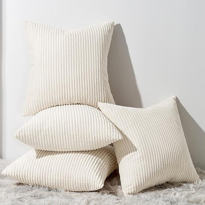 Topfinel Decorative Beige Throw Pillow Covers Cushion Cases, Set of 4 Soft Velvet Modern Double-Sided Designs, Natural Home Decor, Pillow Inserts Not Included (22x22 inch)
