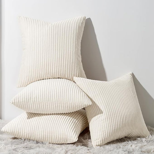 Topfinel Decorative Beige Throw Pillow Covers Cushion Cases, Set of 4 Soft Velvet Modern Double-Sided Designs, Natural Home Decor, Pillow Inserts Not Included (22x22 inch)