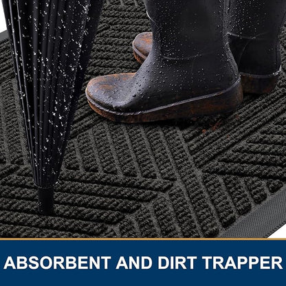 Smiry Front Door Mat Outside Entrance, Heavy Duty Sturdy Natural Rubber Doormat, Trap Dirt and Moisture, Easy Clean Low Profile Mats for Indoor Outdoor Entry, Irregular Triangle (47x32, Charcoal)
