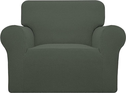 Easy-Going Stretch Chair Sofa Slipcover 1-Piece Couch Sofa Cover Furniture Protector Soft with Elastic Bottom for Kids, Pet. Spandex Jacquard Fabric Small Checks (Chair, Olive Green)