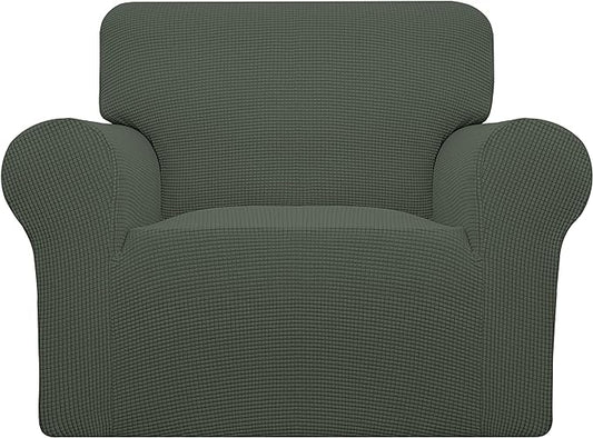 Easy-Going Stretch Chair Sofa Slipcover 1-Piece Couch Sofa Cover Furniture Protector Soft with Elastic Bottom for Kids, Pet. Spandex Jacquard Fabric Small Checks (Chair, Olive Green)