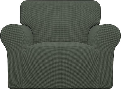 Easy-Going Stretch Oversized Chair Sofa Slipcover 1-Piece Couch Sofa Cover Furniture Protector Soft with Elastic Bottom for Kids Spandex Jacquard Fabric Small Checks Olive Green