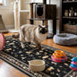 3x7 Washable Kitchen Runner Rug - Soft Low Pile Floral Animal Cat Print Rugs with Non-Slip Backing Waterproof Stain-Resistant Indoor Carpet for Hallway Entryway Bathroom Bedroom (Black)