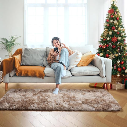 ONASAR Runner Rugs for Bedroom Living Room, Tie-Dyed Beige 2x6 Bedside Hallway Fluffy Area Rug, Ultra Soft Plush Furry Faux Fur Non Slip Floor Carpet for Nursery Kids Dorm Closet Home Decor