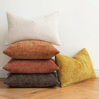 MIULEE Pack of 2 Fall Orange Decorative Pillow Covers 20x20 Inch Soft Chenille Couch Throw Pillows Farmhouse Cushion Covers for Home Decor Sofa Bedroom Living Room