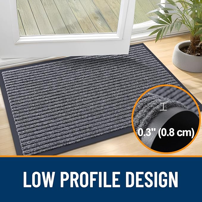 OLANLY Front Door Mat Indoor Outdoor Entrance, 2-Pack 47 x 23 Inch, Waterproof Heavy Duty Doormat, Fade Resistant, Low Profile, Easy Clean Patio Porch Welcome Floor Mats for Entry, Grey