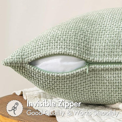 MIULEE Pack of 2 Couch Throw Pillow Covers 20x20 Inch Light Green Modern Boho Accent Decorative Pillow Covers Soft Chenille Farmhouse Cushion Covers for Home Decor Bed Sofa Living Room