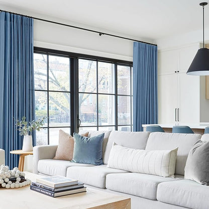 Denim Blue Curtains for Living Room Back Tab Modern Farmhouse Semi Sheer Blue Curtains 92 inches Long 2 Panels Set Muted Neutral Window Curtain for Dining Room Bedroom 52x92