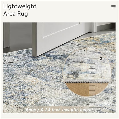 Abstract Rug 5x7 Machine Washable Area Indoor Blue Yellow Low Pile Non-Slip Foldable Thin Accent Rugs for Bedroom Living Room Dining Room