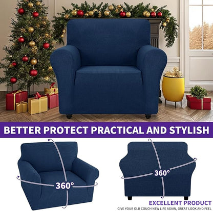 ZNSAYOTX Super Stretch Chair Slipcover Universal Sofa Chair Covers for Living Room Dogs Pet Furniture Protector Spandex Armchair Slipcovers with Anti Slip Foam Sticks (Navy Blue, Chair)