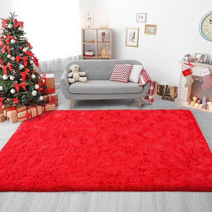 Chicrug Soft Area Rugs for Bedroom Living Room Plush Fluffy Rug 5x8 Feet, Shag Furry Area Rug Carpet Non Shedding for Nursery Children Kids Girls Room Home Decorative, Red