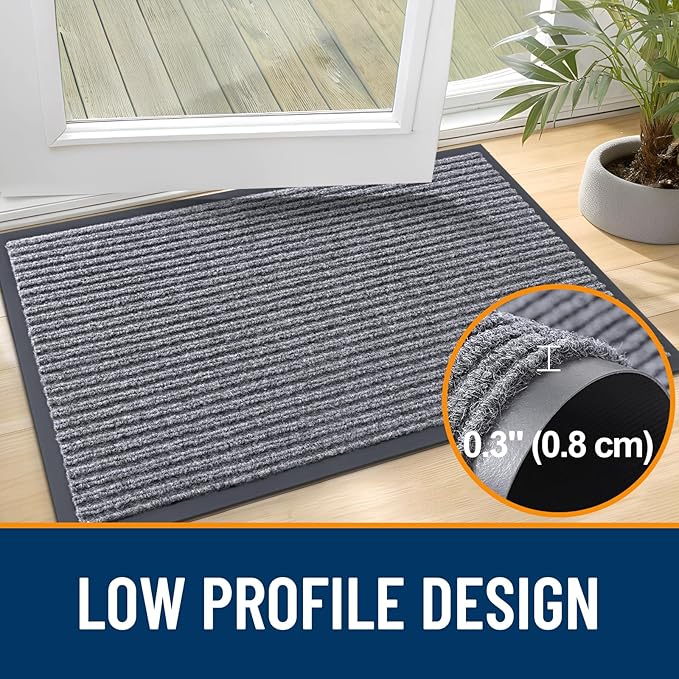 OLANLY Front Door Mat Indoor Outdoor Entrance, Waterproof Heavy Duty Doormat, Fade Resistant, Low Profile, Easy Clean Patio Porch Welcome Floor Mats for Entry, 59x35, Light Gray