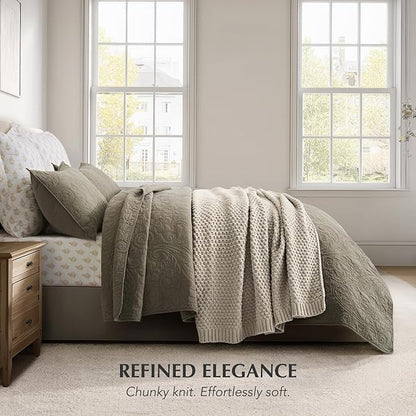 EVERGRACEHOME Chunky Chenille Knit Throw Blanket for Couch, Soft Luxurious Moss Stitch Blankets for Bed, Cozy Decorative Farmhouse Knitted Throws for Sofa, Warm Gray, 60" x 80"