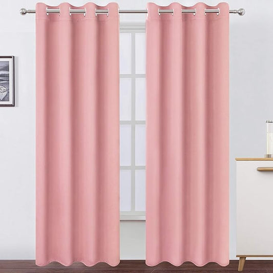 LEMOMO Pink Thermal Blackout Curtains/52 x 95 Inch/Set of 2 Panels Room Darkening Curtains for Bedroom