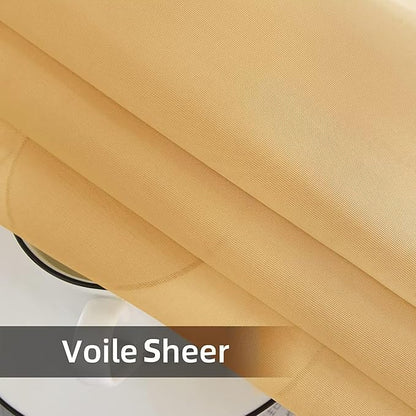youleyar Solid Sheer Rod Pocket Curtain Voile Draperies 2 Panels White Beige Black Grey Ivory 52 Inch Width 54 Inch Long 1 Pair for Kitchen Bedroom Children Living Room Yard (Gold,52Wｘ54L)