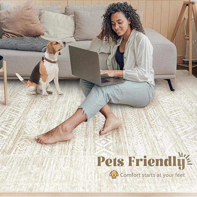 2x8 Washable Runner Rug: Moroccan Geometric Boho Rug Farmhouse Non Slip Stain Resistant Rugs Low Pile Soft Carpet for Porch Kitchen Laundry Room Living Room Bedroom (Ivory Beige,2'x8')