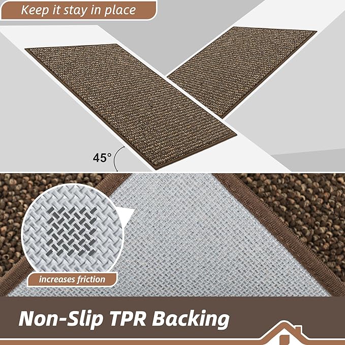 BEQHAUSE Kitchen Rugs and Mats 2PCS, Non-Slip Kitchen Mats for Floor, Absorbent and Stain Resistant Kitchen Runner, Machine Washable Rugs for Kitchen, Laundry & Sink, 20"x32"+20"x48", Brown