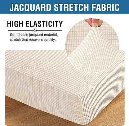 H.VERSAILTEX Super Stretch Individual Seat Cushion Cover Sofa Covers Couch Cushion Covers Slipcover Sets Thick Jacquard Textured Twill Fabric (3 Piece Sofa Cushion Covers, Natural)