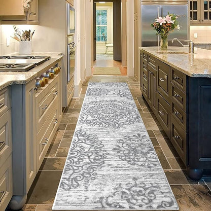 HEBE Hallway Runner Rug 2'x8' Washable Vintage Distressed Area Rugs Non Slip Laundry Rug Runner Boho Floor Carpet Runners for Hallways Entryway Laundry Room Kitchen Bathroom,Grey