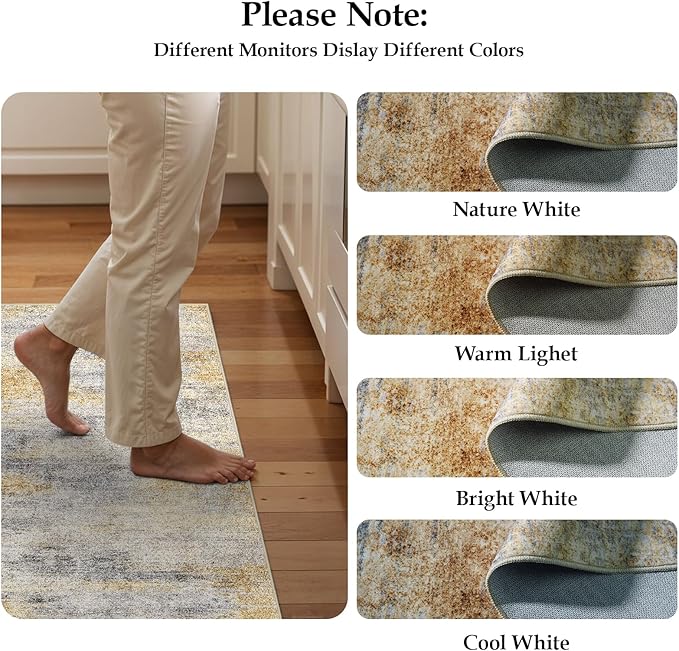 3x6 Washable Kitchen Runner Rug: Modern Abstract Runners for Hallway Soft Non Slip Rugs with Rubber Backing Low Pile Thin Floor Carpet for Entryway Bedroom Bathroom Bedside Indoor(Grey/Yellow,3x6)