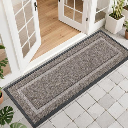 OLANLY Front Door Mat Indoor Outdoor Entrance, Waterproof All-Season, All-Weather Doormat, Sturdy Natural Rubber, Low Profile, Easy Clean Patio Porch Entryway Mat, 47x17, Khaki and White
