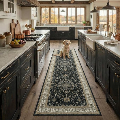 RELEANY Area Rugs 2'x8' Runner Rug Non Slip Washable for Kitchen Hallway Bedroom Beside Laundry Room Bathroom Rug, Floor Carpet, Vintage Black Brown Neutral