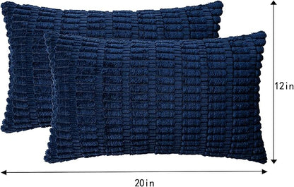 Pack of 2 Corduroy Decorative Throw Pillow Covers 12x20 InchSoft Boho Striped Pillow Covers Modern Farmhouse Home Decor for Sofa Living Room Couch Bed(Blue)