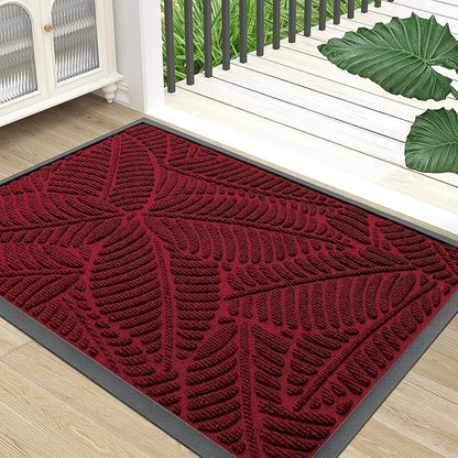 Colorxy Waterproof Doormat, Sturdy Natural Rubber Front Indoor Mat, Non Slip Low Profile Indoor Outdoor Door Mats, Stain and Fade Resistant Floor Mat, Easy Clean Patio Entry Mat, 47''x17'', Burgundy