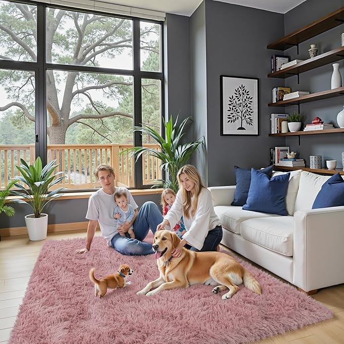 Rugs for Bedroom 4x6, Alfombras para Salas Shag Large Plush Soft Area Rug, Shaggy Carpets for Livingroom, Kids Boys Girls Home Decor Aesthetic(Blush, 4 x 6)