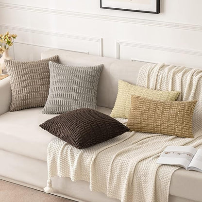 MIULEE Pack of 2 Corduroy Decorative Throw Pillow Covers 16x16 Inch Soft Boho Striped Pillow Covers Modern Farmhouse Home Decor for Sofa Living Room Couch Bed Beige